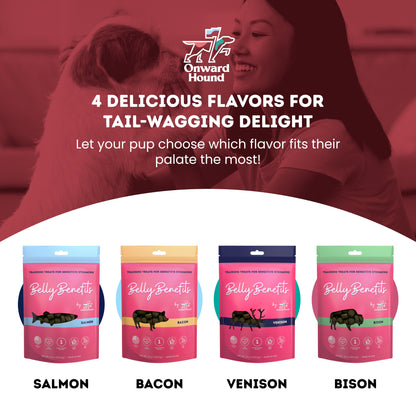 4 flavor options: salmon, bacon, venison, bison